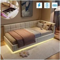 PXloue Polsterbett Schlafsofa Daybett (hydraulischem Stauraum), LED-Beleuchtung Einzelbett 90x200cm mit Ladefunktion