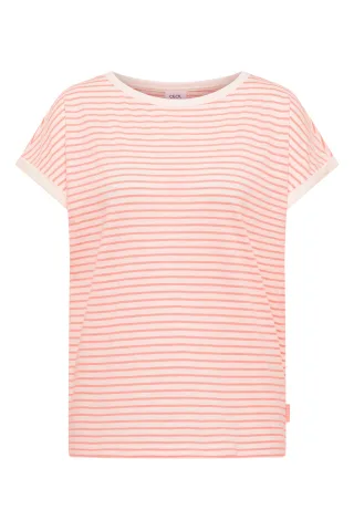 CECIL - T-Shirt mit Boat Neck und Streifen coral - Gr. - S
