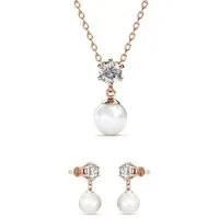 Ella Eisvogel Schmuckset 3-tlg. Pauline: Goldkette & Gold-Ohrringe (österreichische Kristalle & Echt-Perle), 18 Karat