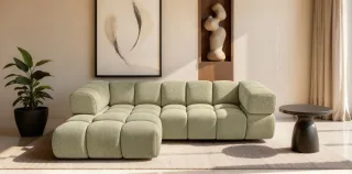 Ecksofa Designersofa BLANCHE in Stoff Puente Olivgrün Ottomane Links