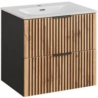 Lomadox Waschtisch XANTEN-56, in anthrazit mit Eiche Nb., Keramik Waschbecken weiß, 61/59,5/46 cm