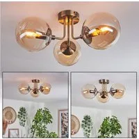 hofstein Deckenleuchte Deckenlampe aus Metall/Glas in Altmessingfarben/Bernsteinfarben, ohne Leuchtmittel, im Retro-/Vintage-Design, Glasschrime Ø15cm, 3x E14, ohne Leuchtmittel