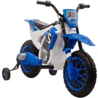 HOMCOM Elektro-Kindermotorrad Elektrofahrzeug mit 2 abnehmbaren Stützrädern ab 3 Jahre Blau+Weiß, Belastbarkeit 30 kg, (1-tlg), 106.5L x 51.5B x 68H cm