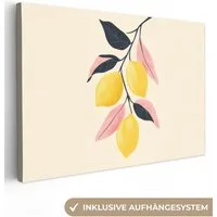 OneMillionCanvasses® Leinwandbild Zitronen - Leuchtend gelb - Zweig - Blätter, Fotodruck (1 St), Leinwand Bilder Klein, Wand Dekoration Aesthetic 30x20 cm