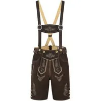 BOHMBERG Trachtenlederhose Herren Trachtenhose kurz Echtleder inkl. Hosenträger Braun