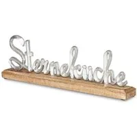 Levandeo® Deko-Schriftzug, Schriftzug Sterneküche L40cm Metall Silber Mango Holz Tischdeko Deko