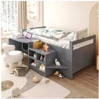 Flieks Kinderbett, Halbhochbett 90x200cm mit Schreibtisch, Schrank und Aufladenfunktion