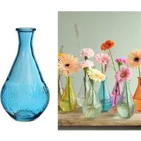 NaDeco Dekovase Glasvase mit Blumenmuster – Bunte Dekovase aus Glas in Blau, Ø9x16 cm