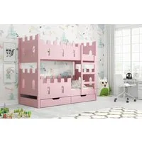 thematys Hochbett mit Rausfallschutz und Schubladen Etagenbett Bett + 2 Matratzen (MADE IN EU - Kinderbett für Jungen und Mädchen - Rosa, Blau, Weiß oder Grau, 2 Schubladen, Lattenrost - 80x160 / 80x180cm EINZIGARTIG AUF OTTO.de) aus Kiefer MDF Platt