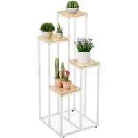 relaxdays Blumenständer Weiße Blumentreppe mit 4 Ablagen, hellbraun