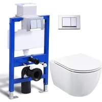 HOROW Vorwandelement WC Toilette Komplettset hänge wc Set Komplett, Hänge WC mit WC Sitz mit Absenkautomatik, Toilette Komplettset, Toilette mit Spülkasten