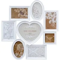 Levandeo® Bilderrahmen Collage, Fotorahmen Bilderrahmen Herz Weiß 8 Fotos Shabby Chic Landhaus