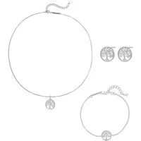 Hey Happiness Schmuckset Filigraner Lebensbaum aus 925 Silber, 3-tlg. (3er Set, inkl. Schmuckbox), Damen Set Kette, Armband & Ohrringe, hypoallergen