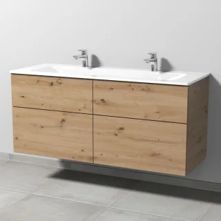 Sanipa 3way Glas-Set Glas-Doppelwaschtisch und Unterbau mit 4 Auszügen, Eiche Natural-Touch SM20885