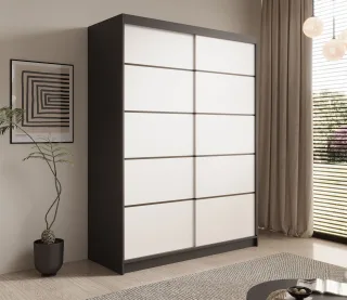Schiebetürenschrank Schrank CALNT Schwarz- Weiß matt 150x200x58 cm