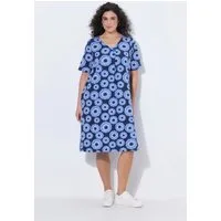 Ulla Popken Jerseykleid Jerseykleid Sonnenschirme V-Ausschnitt Halbarm