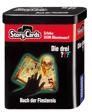 Kosmos 688028 Story Cards - Die DREI ??? Buch der Finsternis Die DREI Fragezeichen Kartenspiel erlebe die interaktive Detektiv Geschichte Krimi Kartenspiel für Kinder in Metalldose zum Mitnehmen