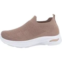 Ital-Design Damen Low-Top Freizeit Sneaker (85698333) Flach Sneakers Low in Hellbraun