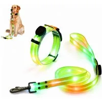Toomoke Hunde-Halsband Leuchthalsband, LED-Halsband mit Hundeleine, Hundeleinen-Set, Sicherheitszubehör für Abendspaziergänge