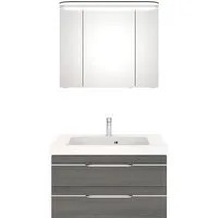 Saphir Badmöbel-Set Balto Sprint 2-teilig, Mineralmarmor-Waschtisch mit LED-Spiegelschrank, (2-St), Badezimmer Set 92 cm breit, inkl. Türdämpfer, 3 Türen, 2 Schubladen