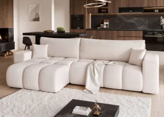 Ecksofa Schlafsofa Sofa ANABEL MAX in Stoff Quelle Weiß Ottomane Links