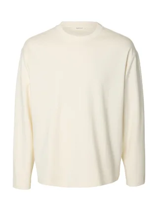 selected men - SLMTAJ HEAVY LS O-NECK TEE Egret - Gr. - S