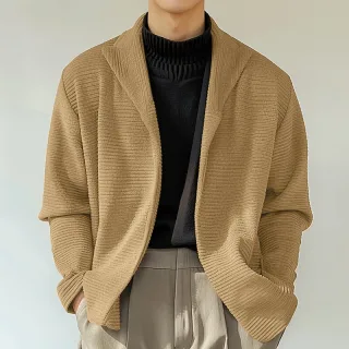 INCERUN Mens Knitted Polo Collar Long Sleeve Cardigan Comfortable Fashion Solid Color Men Top for Spring Fall Winter