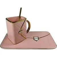 Gadget Master Tasse Shopping Bag Kaffeebecher Set Handtasche Tasse mit Löffel und in Pink