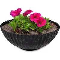 matches21 HOME & HOBBY Blumentopf Runde Pflanz-Schale gewellt für draussen schwarz marmoriert 16 cm (1 St), Wetterfeste Blumen-Schale als moderne Outdoor Gartendeko Grabschmuck