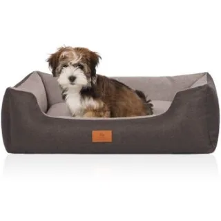 Knuffelwuff Hundebett Luke aus Velours mit feinem Handwebcharakter schwarz/ grau M-L