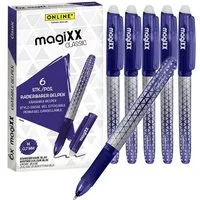 Online Pen Tintenroller magiXX Classic, (6x radierbare Gelschreiber blau, ergonomisches Griffstück), Gelpens für Schüler, Studenten, Büro