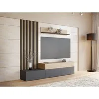 MIRJAN24 Wohnwand Narezi I, (TV-Lowboard, Wandboard, Wandpaneel), Schubladen und Klappen - Push to Open, 225x40x209 cm