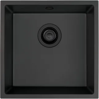 Neuesbad Granitspüle zum Unterbau 440x440x194 3, 5'', Graphit metallic, mit Raumsparsiphon, Schwarz NB1DEZQAG10A1