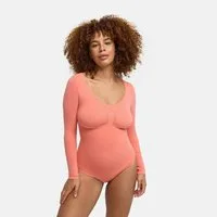 cfab Shaping-Body Bodysuit Sculpting Shapewear Longsleeve mit String-Coral-XS (1-tlg)