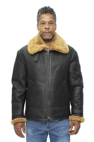 Herren B3 WW2 Flieger-Fliegerjacke aus Leder-Schaffell-Charleston