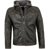 Lederjacken24 Lederjacke Herren Lederjacke Lammnappa Bikerjacke Kapuze schwarz-beige
