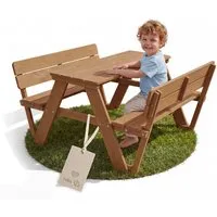 roba® Garten-Kindersitzgruppe Outdoor+, mit 2 Bänken, 1 Tisch "Picknick for 4", aus Massivholz, wetterfest