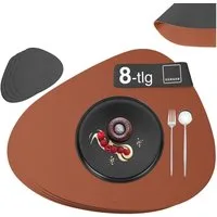 SÄNGER Platzset aus Kunstleder, (Set, 8-St., aus Platzdeckchen und Untersetzern, organische Form), Anthrazit + Braun, 44x37cm, wendbare, abwischbare Tischsets