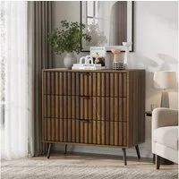 OKWISH Kommode mit 3 Schubladen (moderner Kleiderschrank – Walnussfarbe,für Wohnzimmer, Schlafzimmer, Flur, 1 St., 80 cm x 39 cm x 78 cm)