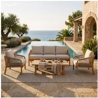 IDIMEX Gartenlounge-Set SANYA, (4-tlg), Outdoorset aus massivem Akazienholz 4-teilig mit Polstern Natur/Beige