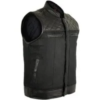 MDM Motorradweste Biker Textilweste Clubstyle Kutte Jeans, gestepptes Leder Waxed Denim, Echtleder, Windstopper, Bikerstyle