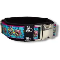 D by E Couture Hunde-Halsband "Sugar Skulls II", gepolstert, verstellbar, 30mm breit, Handmade