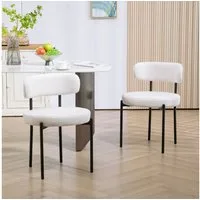 HOMCOM Esszimmerstuhl mit Rückenlehne, Fleeceoptik, Stahlbeine (2er Set Esszimmerstühle, 2 St), für Esszimmer, Esstisch, Cremeweiß