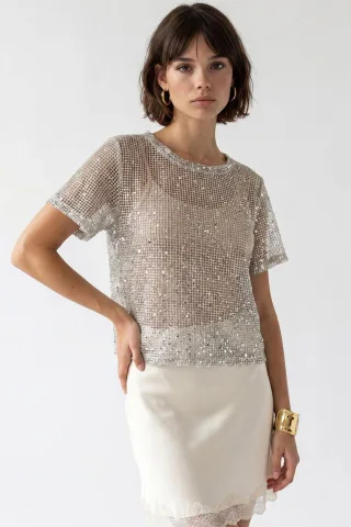 Paillettenstoff Crew Neck Bluse