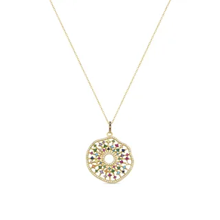 Luxenter Halskette aus 925er Sterlingsilber mit mehrfarbigen Zirkonias in 18K Gelbgold - Xodoa