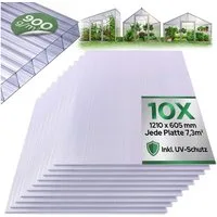 Arebos Hohlkammerplatte Transparent, für Gewächshaus, Carport, Frühbeet, Überdachung, 6 mm, 900 m², (10-St)