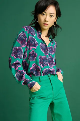 POM Amsterdam - BLOUSE - Mila Flower Pop Pink green - Gr. - 34