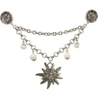 Alpenflüstern Kette mit Anhänger Pin-Charivari Strass-Edelweiss (antik-silber-farben)
