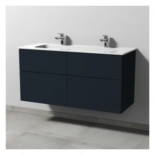 Sanipa 3way Keramik-Set Design Keramik-Doppelwaschtisch und Unterbau mit 4 Auszügen, Marine-Matt SP4831R