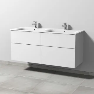Sanipa 3way Waschtischunterbau zu Geberit Renova Plan Slim Waschtisch mit 4 Auszügen, Weiß-Soft SM68943